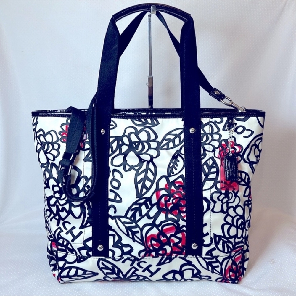 Coach GRAFFITI Poppy Daisy Floral Satchel TOTE Rare 2011 C1194-F165831 Black Red